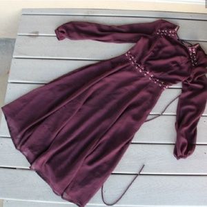 Asos Burgundy Studded Tie up long sleeve dress